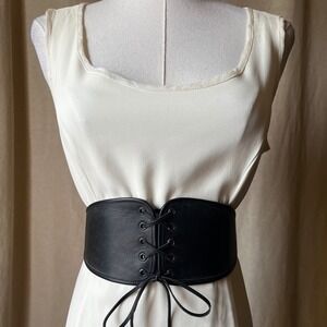 Orciani Italian Leather Corset Waist Belt Black Lace Up Wide Belt Size S